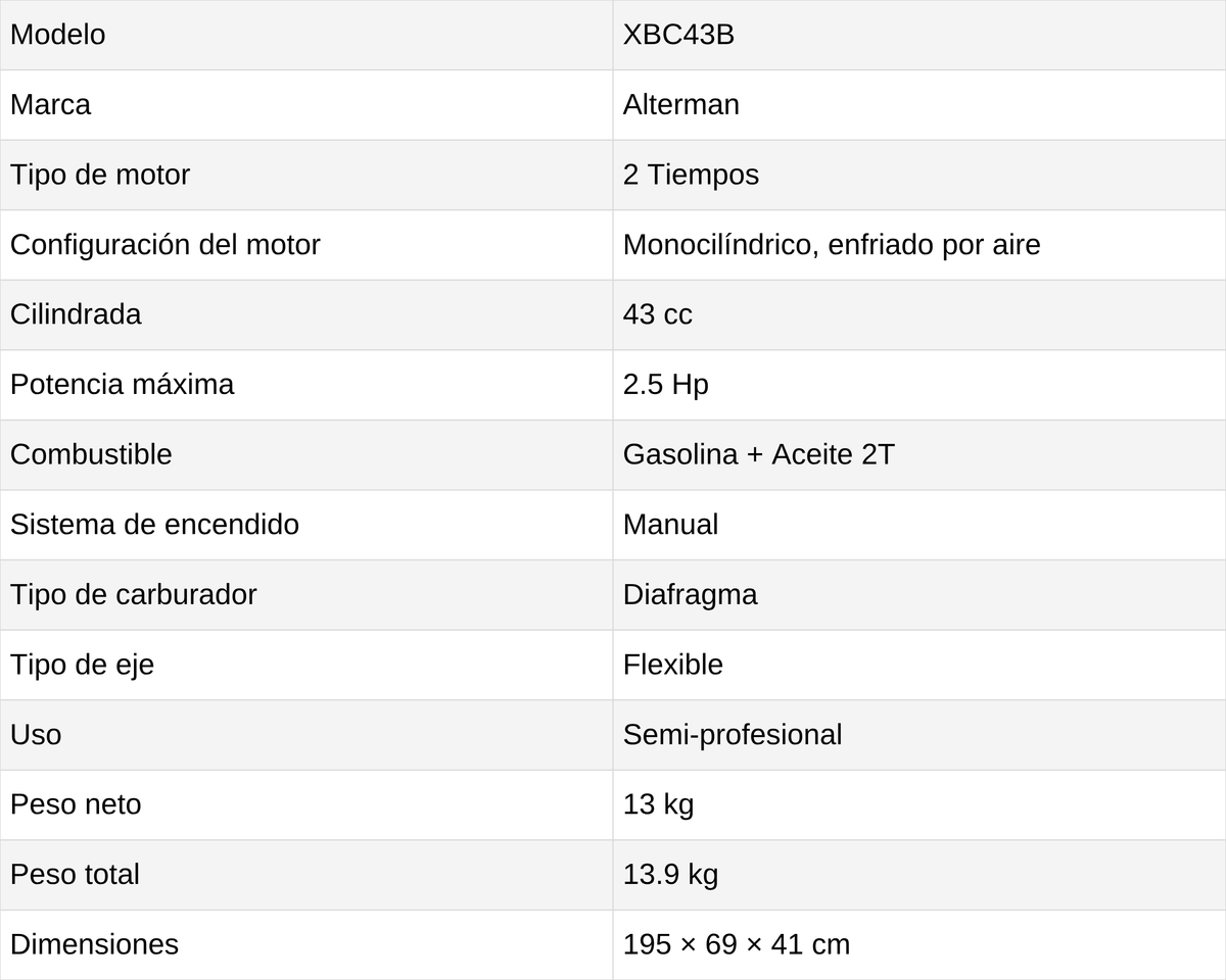 Guadaña Alterman A Gasolina 2T XBC43B De Espalda Eje Flexible