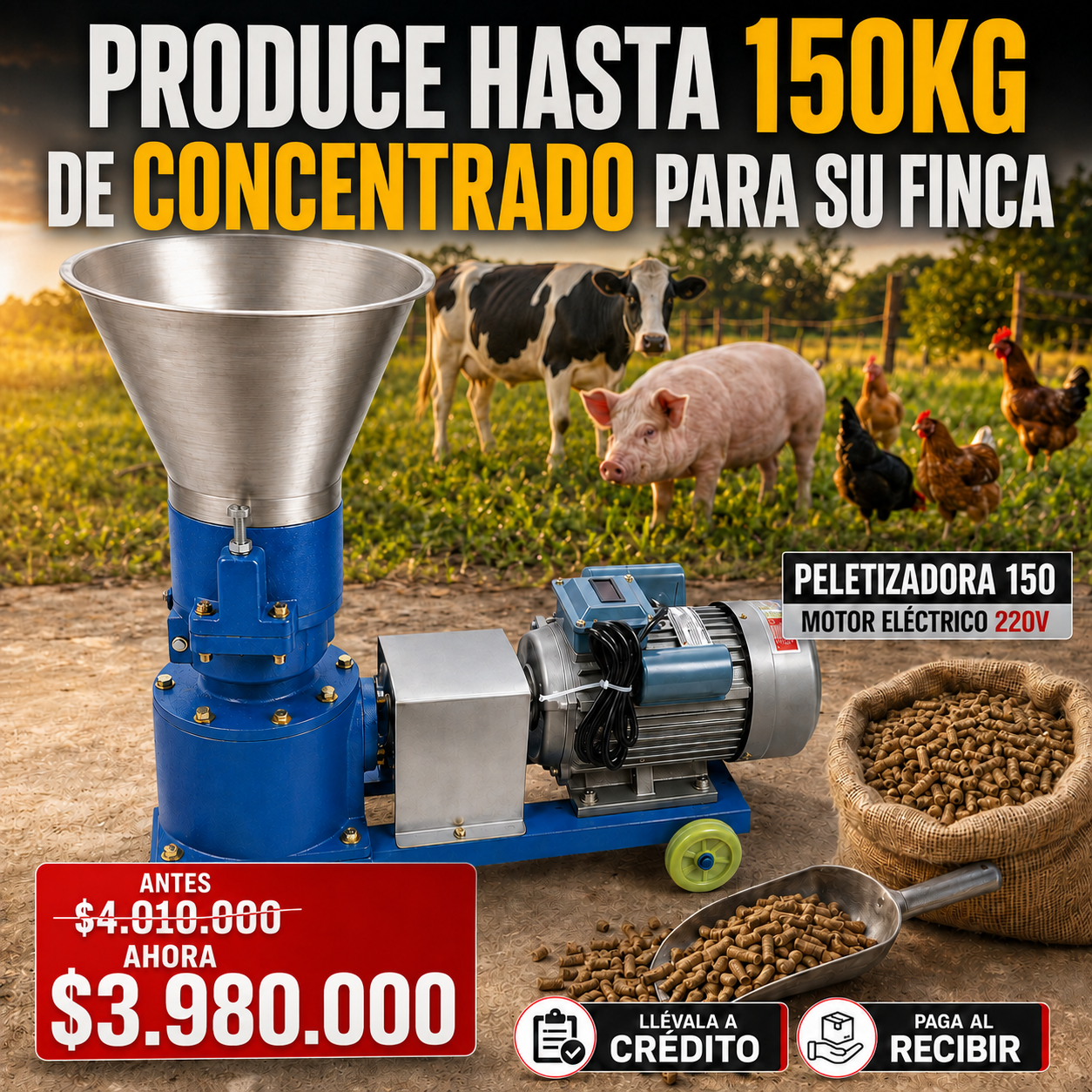 Peletizadora Con Motor Eléctrico Bifásico 220V