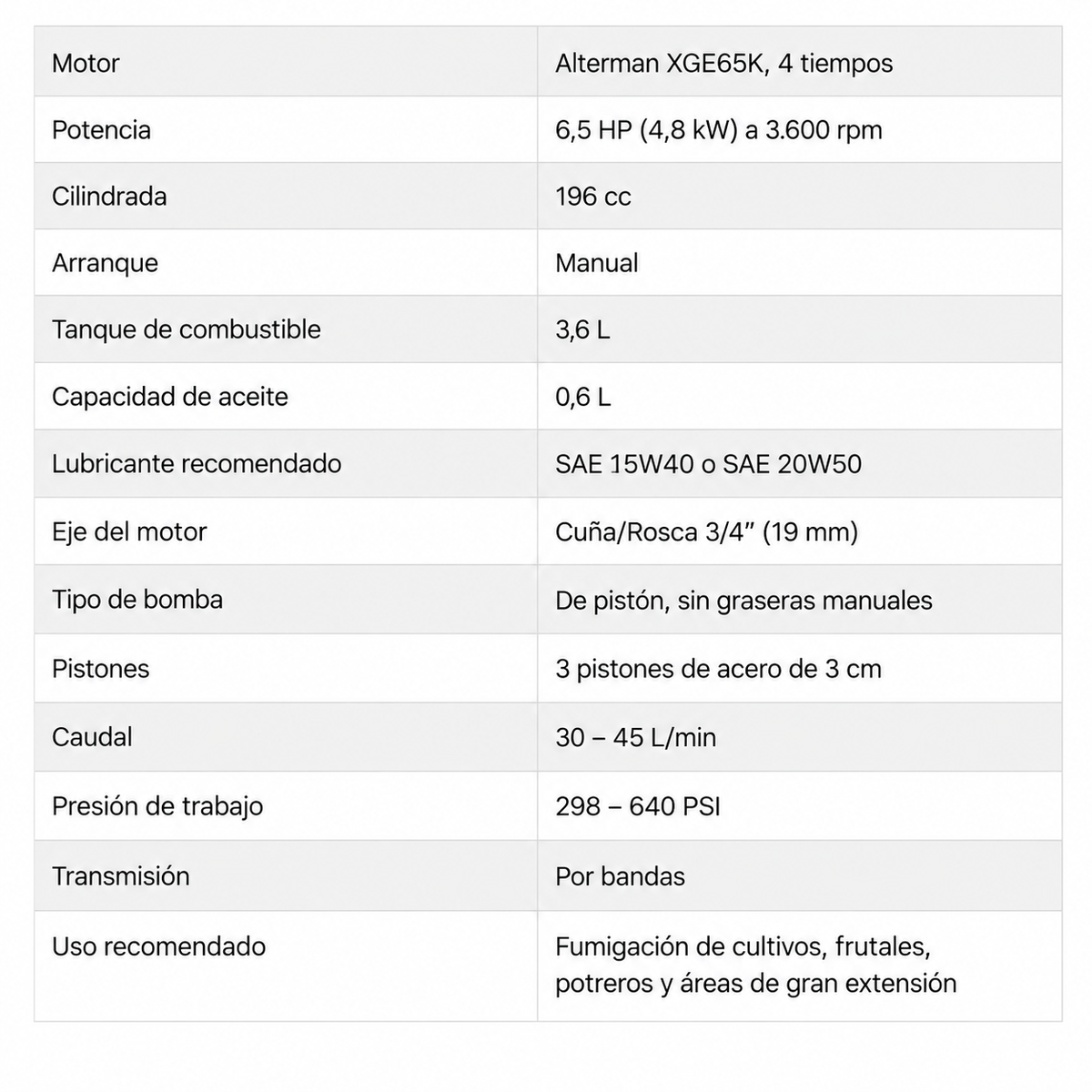 Estacionaria 45L, motor 6.5 HP sin graseras, Manual Alterman