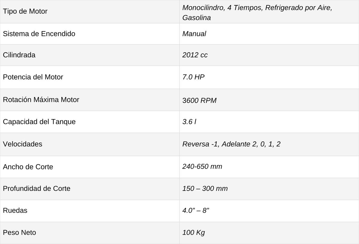 MOTOCULTOR TOYAMA TT65A GASOLINA 4T 7,0 HP / 212 CC