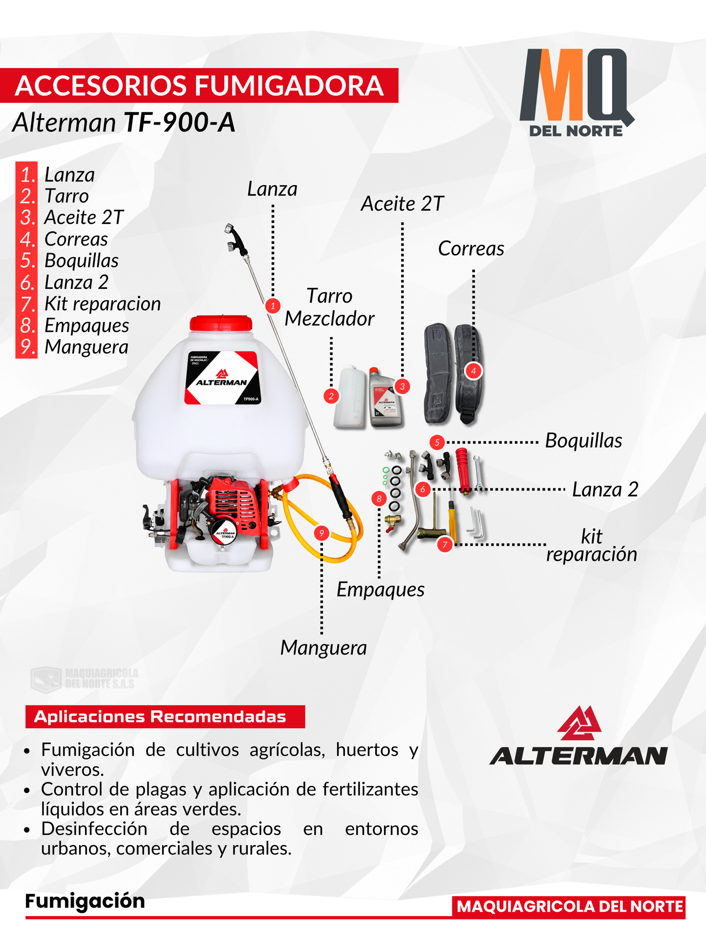 Fumigadora De Espalda MASTER/ ALTERMAN XKS25L Con Lanza