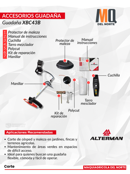 Guadaña Alterman A Gasolina 2T XBC43B De Espalda Eje Flexible